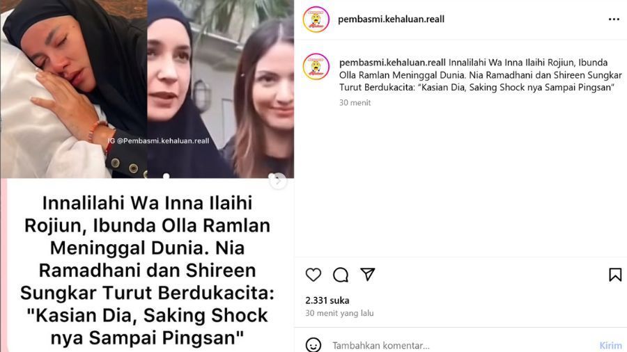Ibu Olla Ramlan Meninggal Dunia  <b>(Tangkapan  layar)</b>