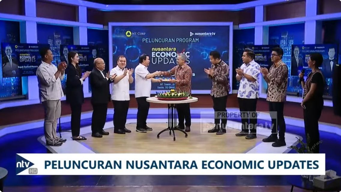 Wakil Menteri Keuangan (Wamenkeu) Suahasil Nazara, Preskom NT Corp Nurdin Tampubolon dan jajaran Direksi NTV meluncurkan program Nusantara Economic Updates, pada Senin, 20 Oktober 2025.  <b>(Dok. NTV)</b>