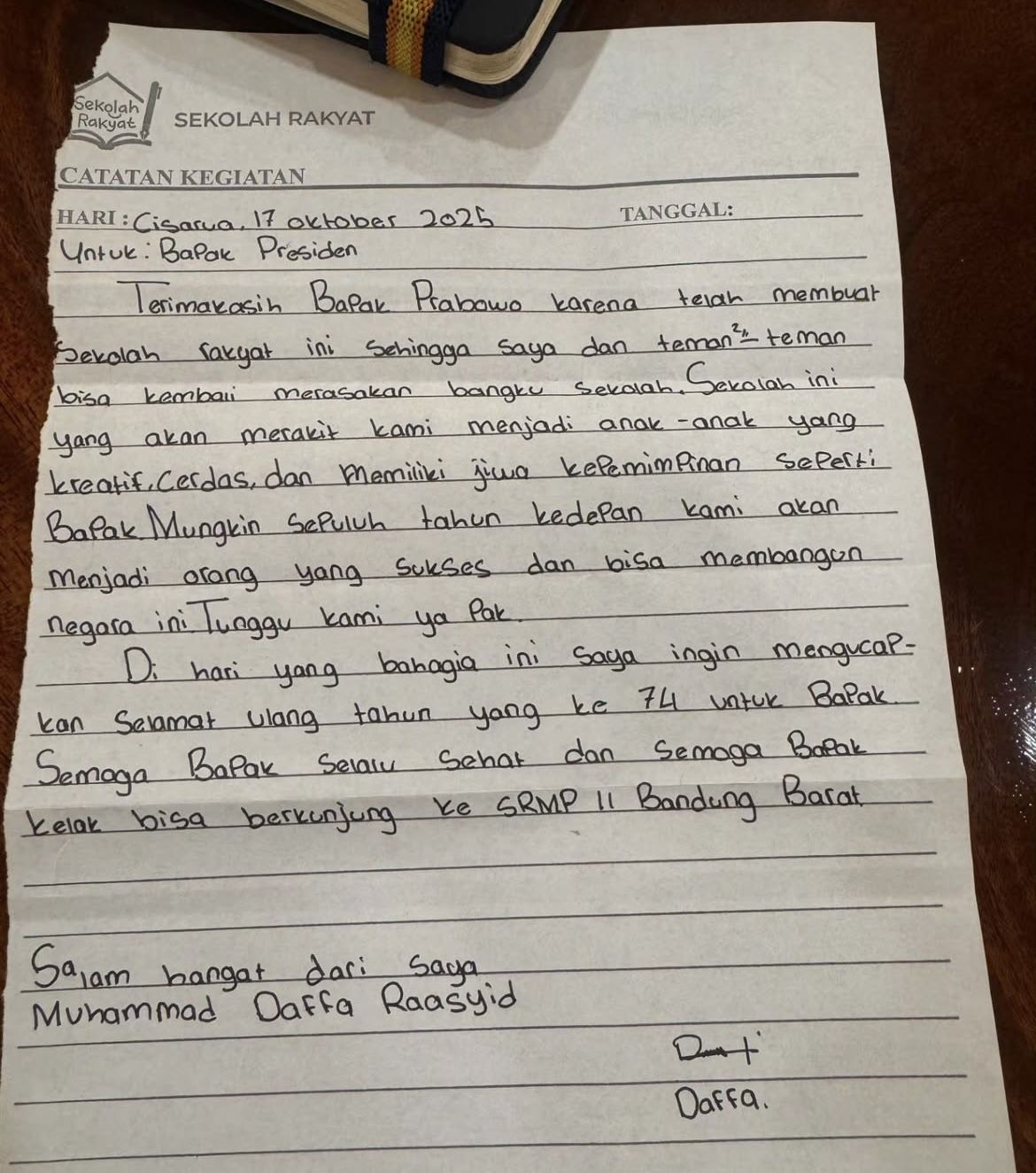 Surat untuk Presiden Prabowo. <b>(Instagram)</b>