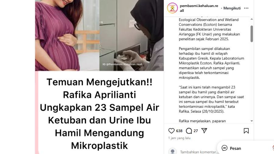 Air Ketuban dan Urin Ibu Hamil di Gresik Terkontaminasi Mikroplastik <b>(tangkapan layar)</b>