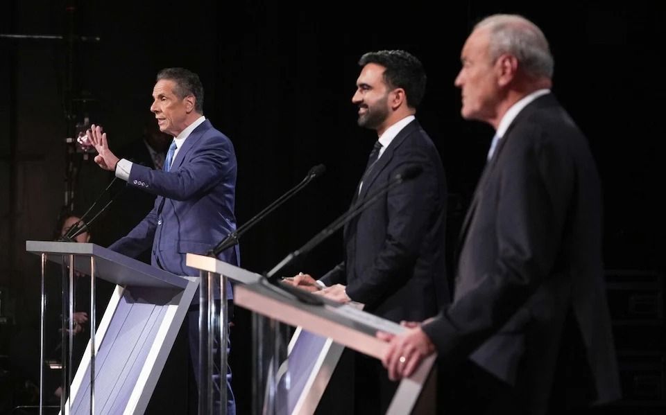 Andrew Cuomo, left, Zohran Momdani and Curtis Sliwa, right Credit: Hiroko Masuike/The New York Times/Bloomberg