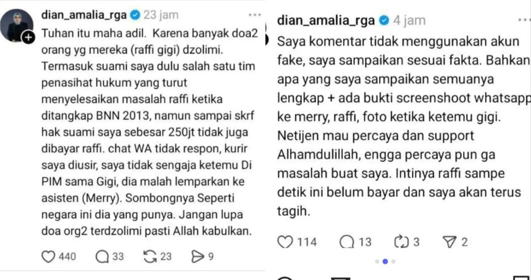 Curhatan Dian Amalia sebut Raffi Ahmad punya utang Rp250 juta saat ditahan BNN <b>(Instagram)</b>