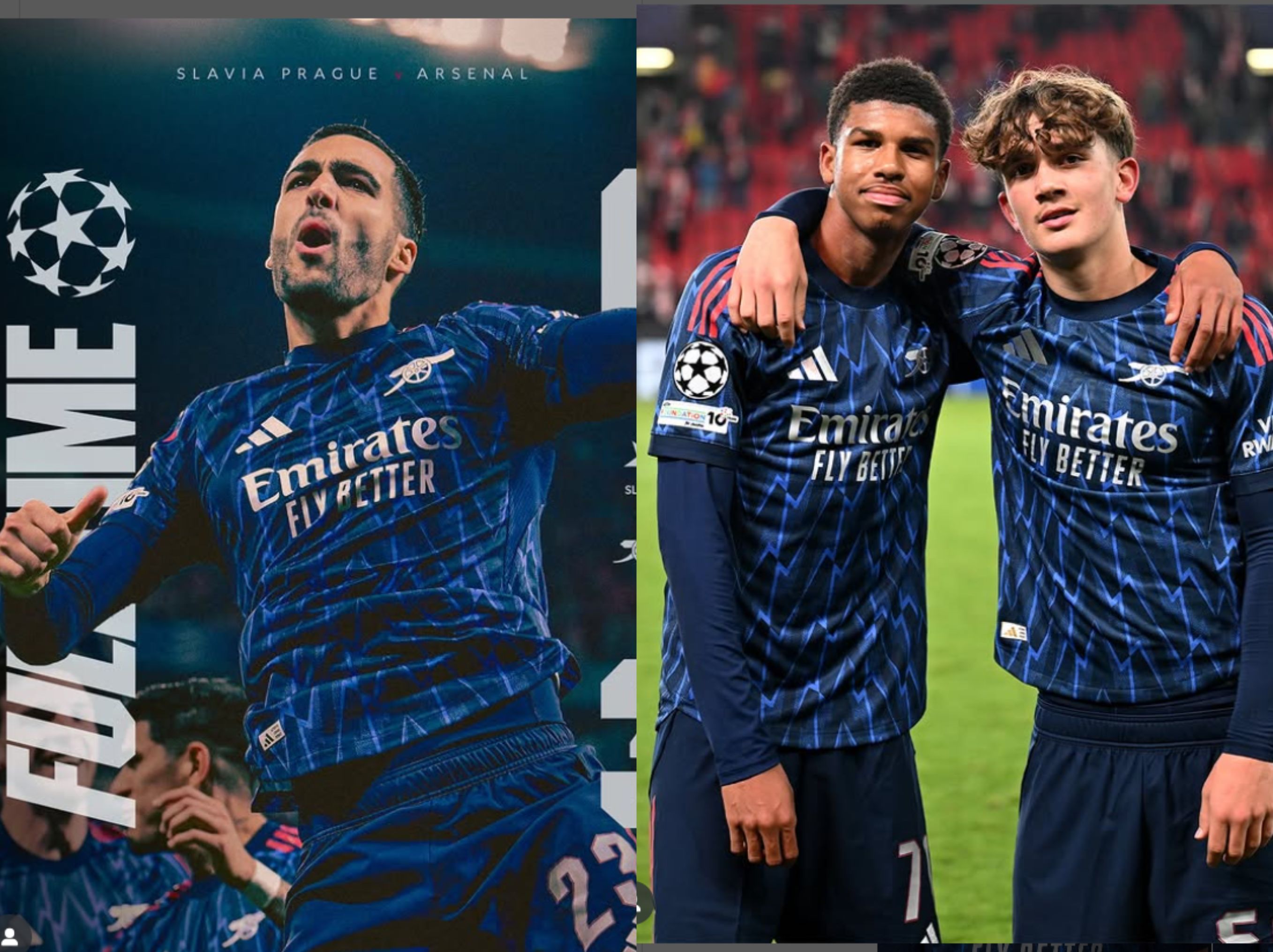 Gelandang Arsenal Mikel Merino merayakan keberhasilannya mencetak gol ke gawang Slavia Praha pada pertandingan Liga Champions di Stadion Fortuna Arena, Praha, Selasa (4/11/2025) waktu setempat. (uefa.com) <b>(IG ARSENAL)</b>