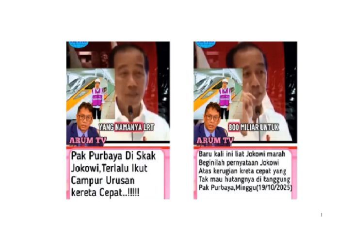 Tangkapan layar unggahan di media sosial yang menyatakan bahwa Jokowi marahi Purbaya karena tolak tanggung utang Whoosh (Facebook) <b>(Antara)</b>