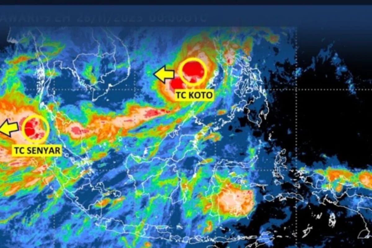 Badan meteorologi Klimatologi dan Geofisika (BMKG) menyebutkan cuaca ekstrem yang terjadi pada sejumlah wilayah di Sumatera Utara dalam beberapa hari terakhir dampak dari Siklon Tropis Senyar. ANTARA/HO-BMKG <b>(Antara)</b>