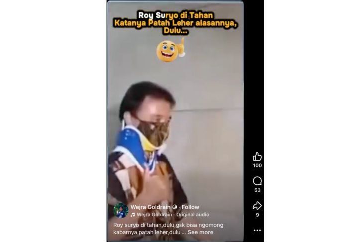 Unggahan video yang dinarasikan Roy Suryo ditahan pada awal November atas kasus tuduhan ijazah palsu Jokowi. Faktanya, video tersebut merupakan video 2022 saat Roy Suryo ditahan atas kasus unggahan meme stupa Candi Borobudur yang diedit menyerupai wajah Presiden Jokowi. (Facebook) <b>(Antara)</b>