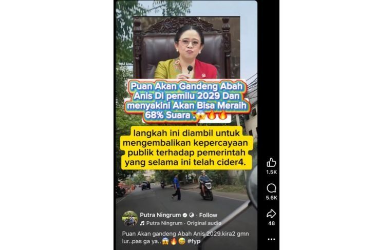 Unggahan yang menarasikan Puan nyatakan akan gandeng Anies di Pilpres 2029. Faktanya, pernyataan tersebut tidak berdasar. (Facebook) <b>(Antara)</b>