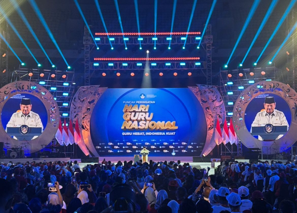 Prabowo Subianto di Puncak Hari Guru Nasional 2025 <b>(NTVnews.id)</b>