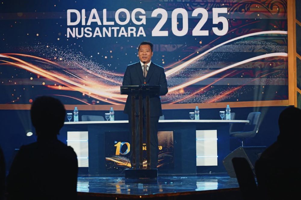 Direktur Nusantara TV Randy Monthonaro Tampubolon menyampaikan sambutan pada perayaan 1 Dekade Nusantara TV