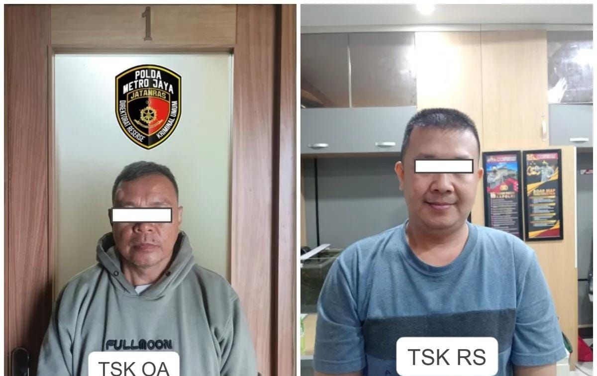 Dua tersangka berinisial OA dan RS saat ditangkap oleh Subdit Jatanras Direktorat Reserse Kriminal Umum Polda Metro Jaya, Rabu 26 November 2025. ANTARA/HO-Direktorat Reserse Kriminal Umum Polda Metro Jaya <b>(Antara)</b>