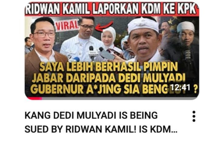 Unggahan yang menarasikan Ridwan Kamil laporkan Dedi Mulyadi ke KPK pada Desember 2025. Faktanya, pernyataan tersebut tidak berdasar. (YouTube) <b>(Antara)</b>