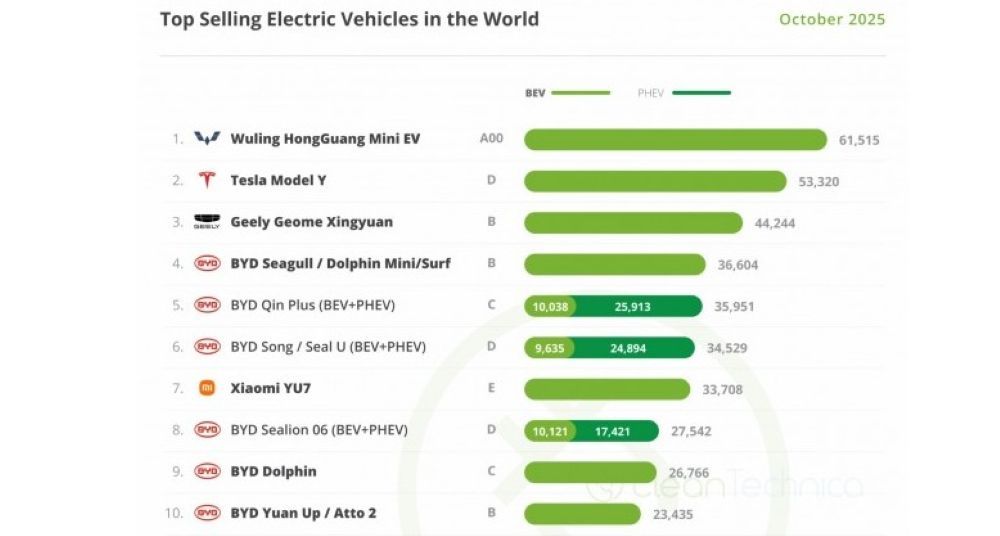 Kendaraan listrik terlaris di dunia. (Foto: Istimewa via ArenaEV)