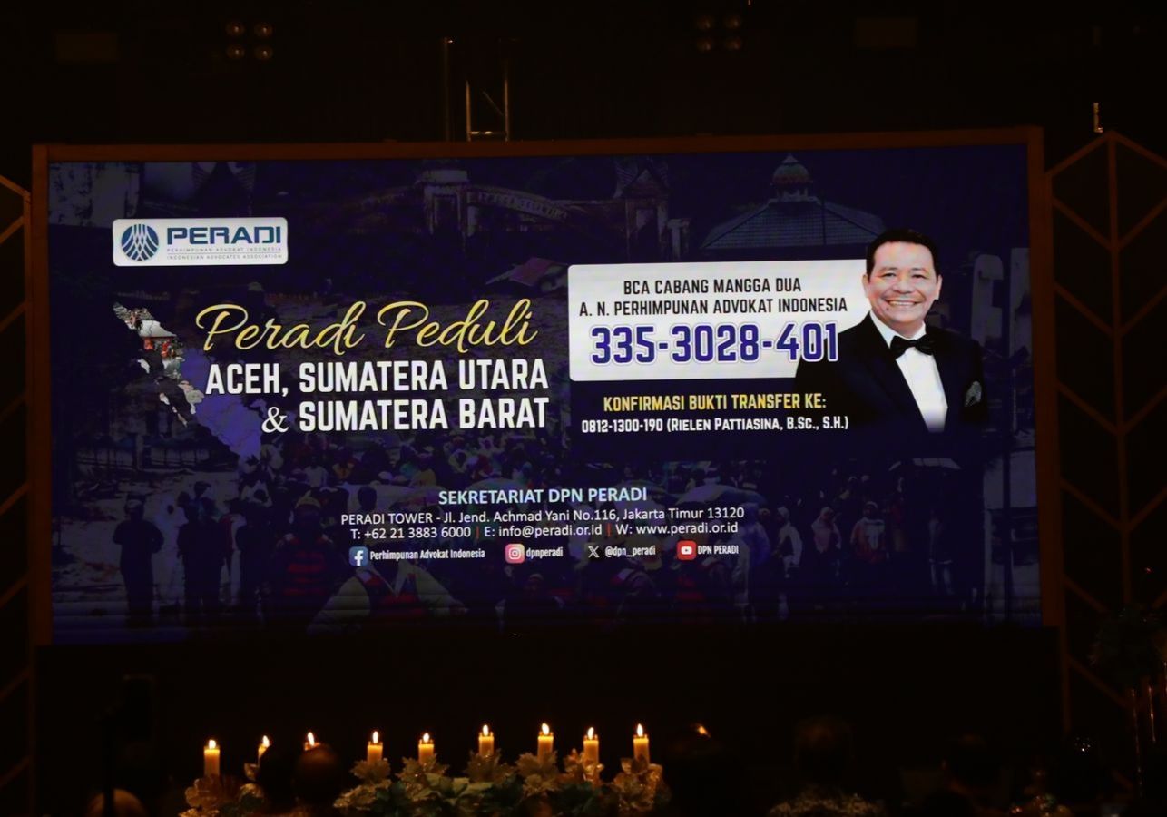 Nomor rekening yang dibuka DPN Peradi untuk penggalangan dana bagi korban bencana Sumatra. 