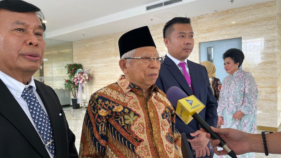 Nurdin Tampubolon dan Ma'ruf Amin saat diwawancarai usai Grand Launching Novotel Jakarta Pulomas. <b>(NTVNews.id/Adiansyah)</b>