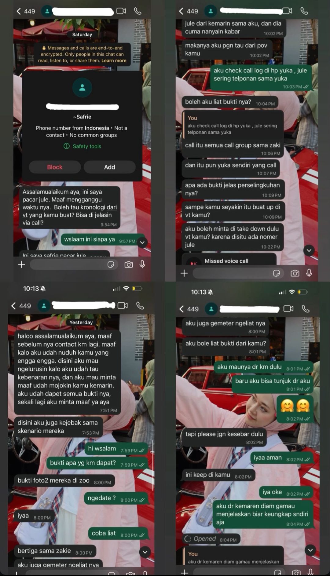 Bukti chat Safrie pacar Jule ke Aya Balqis <b>(Instagram)</b>