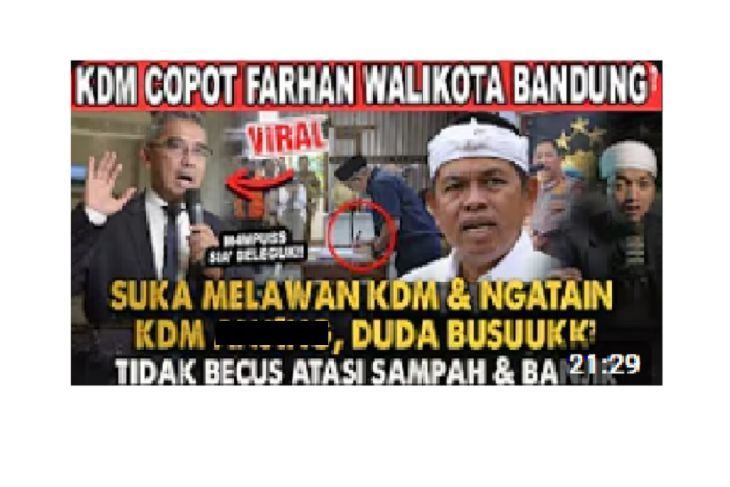 Tangkapan layar konten media sosial berisi narasi Dedi Mulyadi copot Wali Kota Farhan karena gagal atasi banjir (YouTube) <b>(Antara)</b>