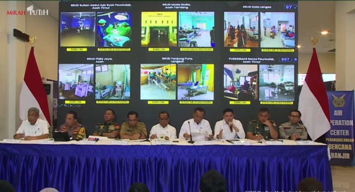 Konferensi Pers Pemulihan dan Rencana Strategis Pasca  Bencana Sumatera Jelang Akhir Tahun di Posko Terpadu Lanud Halim Perdanakusuma, Jakarta <b>(Istimewa)</b>