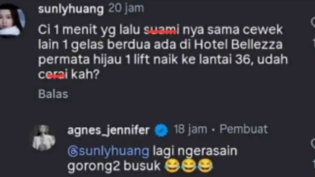 Laporan netizen soal dugaan suami Agnes Jennifer selingkuh lagi <b>(Instagram)</b>