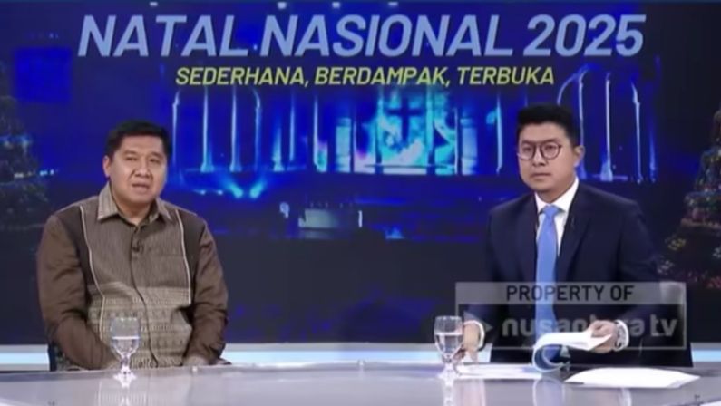 Ketua Panitia Natal Nasional 2025 sekaligus Menteri Perumahan dan Kawasan Permukiman Maruarar Sirait dalam wawancara khusus bersama Nusantara TV <b>(Dokumentasi )</b>
