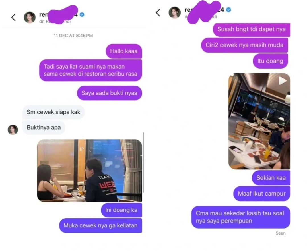 Laporan netizen ke dr. Reni Effendi, usai Richard Lee keciduk makan dengan wanita lain <b>(Instagram)</b>