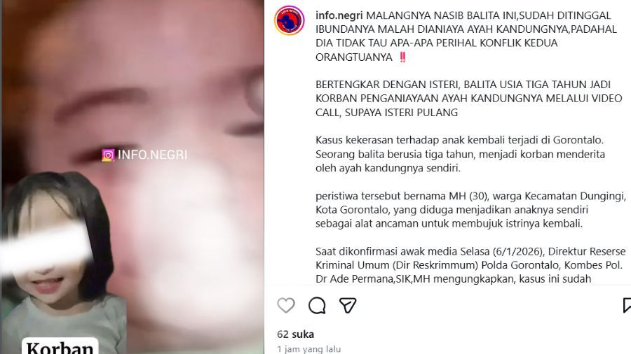 Balita Tiga Tahun Jadi Korban Penganiayaan Ayah Kandung di Gorontalo <b>(tangkapan layar)</b>