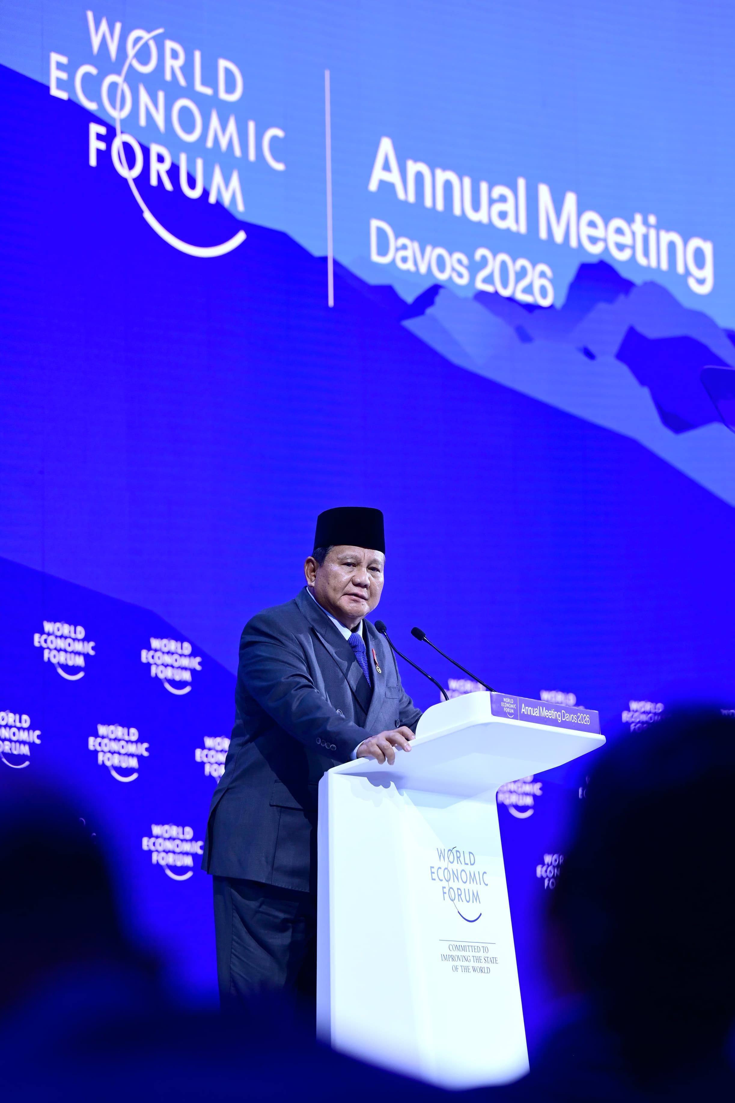 Presiden Prabowo saat pidato di WEF, Davos, Swiss <b>(Bakom RI)</b>