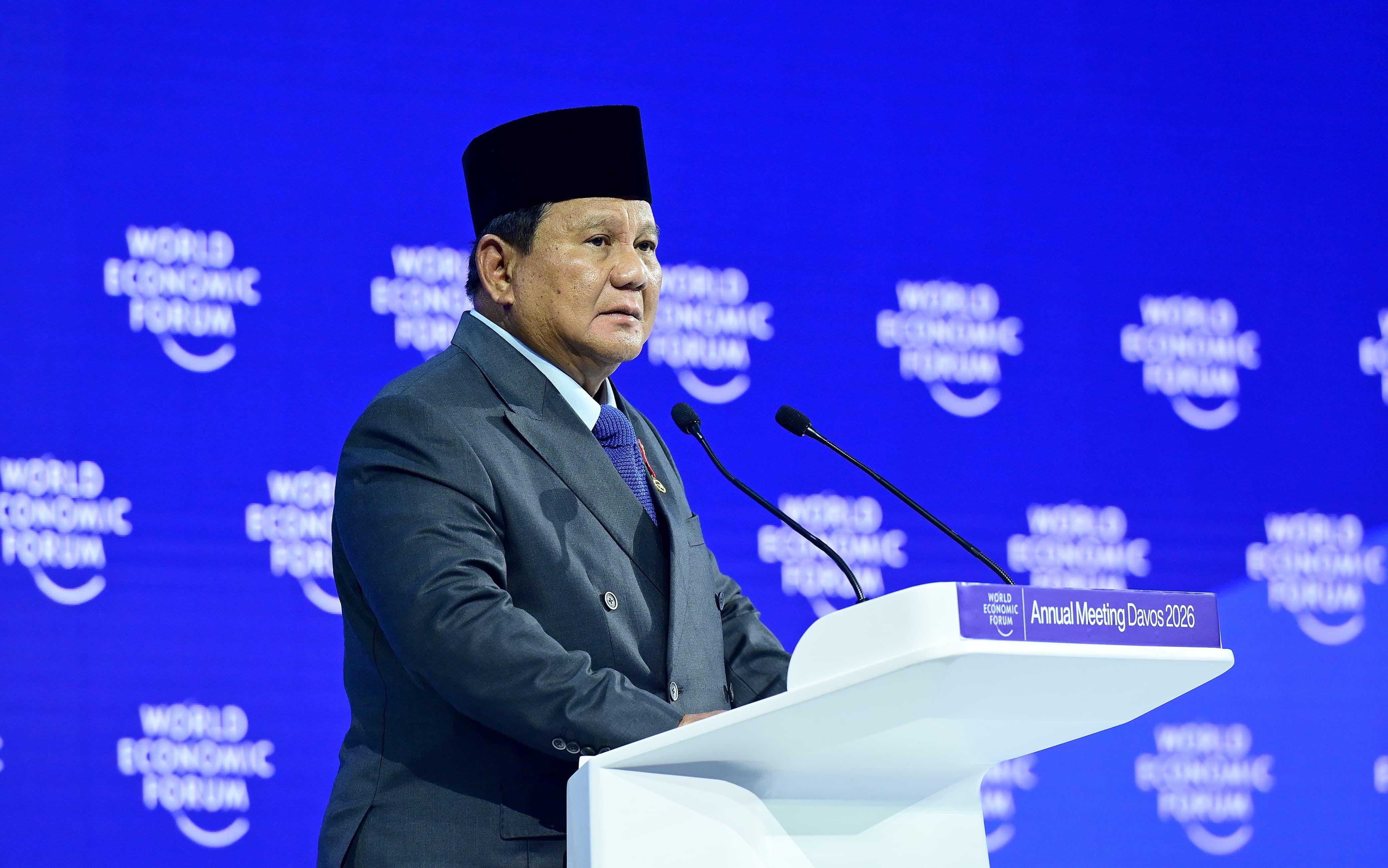 Presiden Prabowo saat pidato di WEF, Davos, Swiss <b>(Bakom RI)</b>