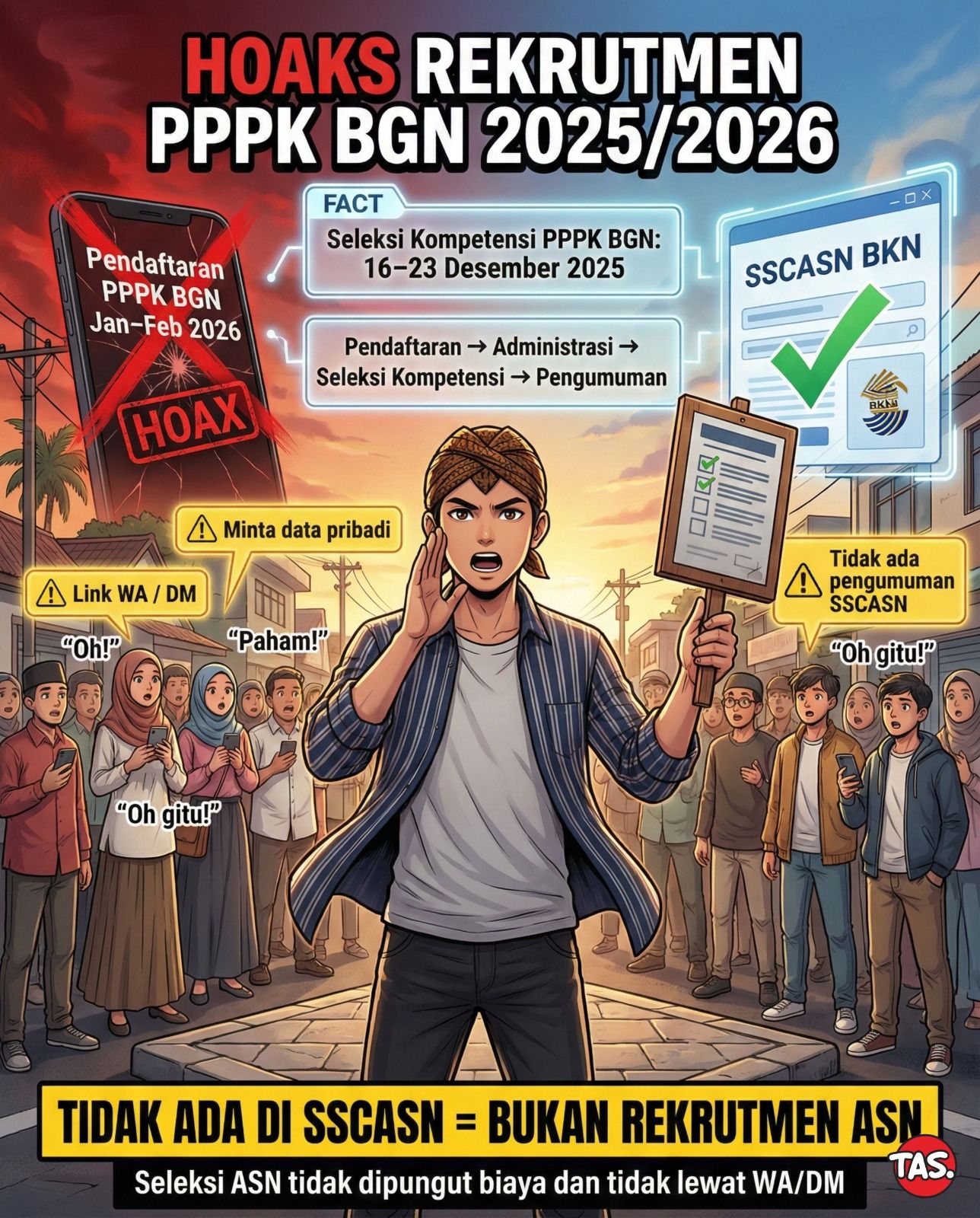 Badan Kepegawaian Negara (BKN) menegaskan bahwa informasi yang beredar di media sosial terkait pendaftaran Pegawai Pemerintah dengan Perjanjian Kerja (PPPK) Badan Gizi Nasional (BGN) periode 2025/2026 merupakan hoaks.