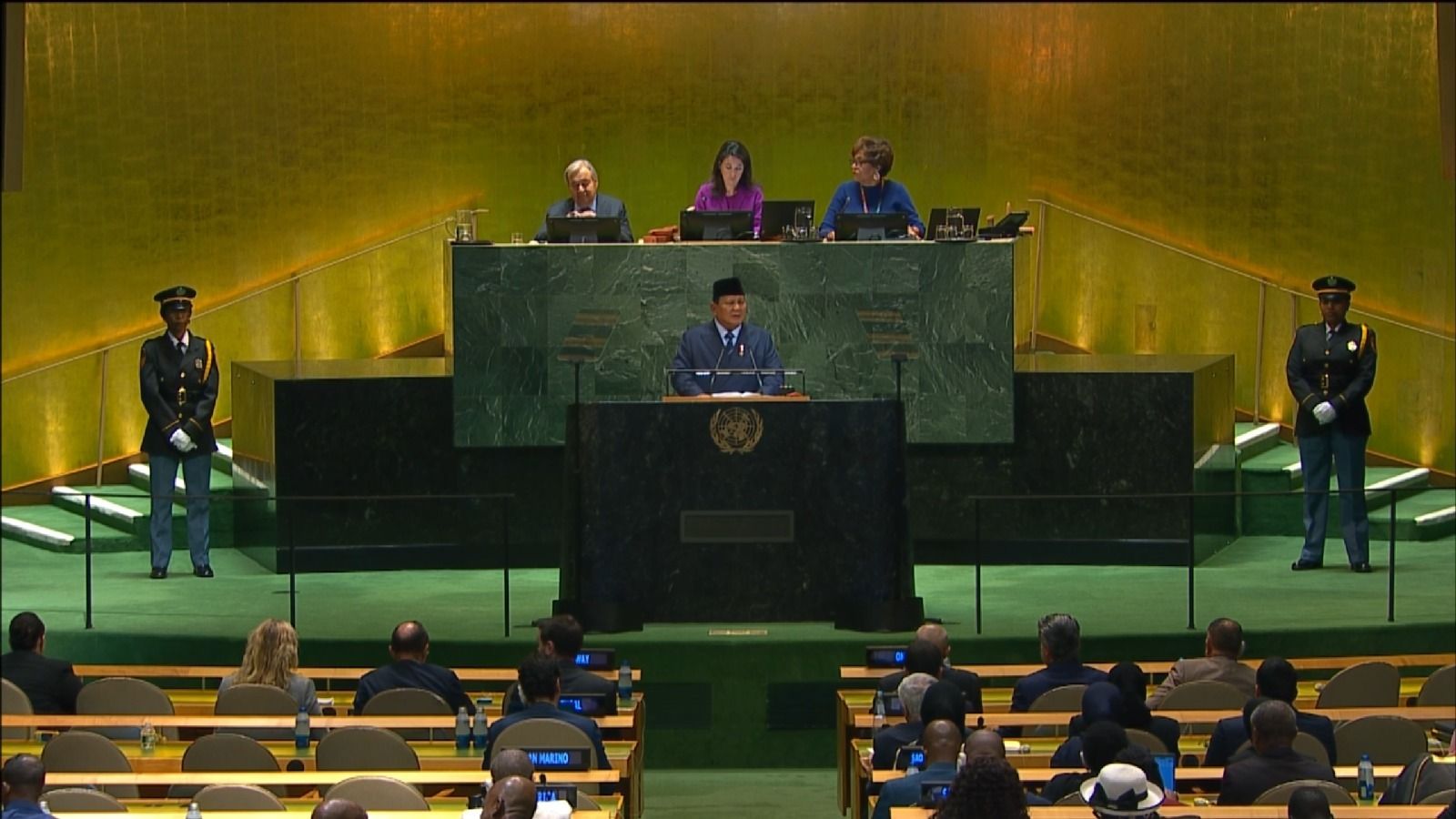 Presiden Prabowo menyampaikan pidato di Sidang Umum Perserikatan Bangsa-Bangsa (PBB). <b>(Sekertariat Kepresidenan)</b>