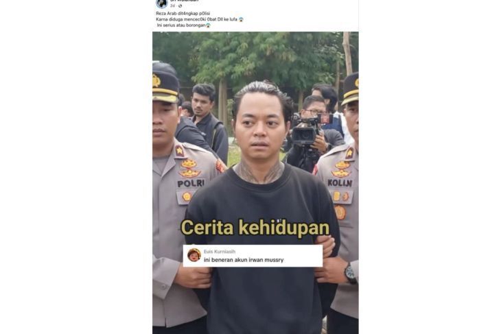 Unggahan foto yang menarasikan Reza Arap ditangkap polisi pada 26 Januari. Faktanya, foto tersebut merupakan hasil AI. (Facebook) <b>(Antara)</b>