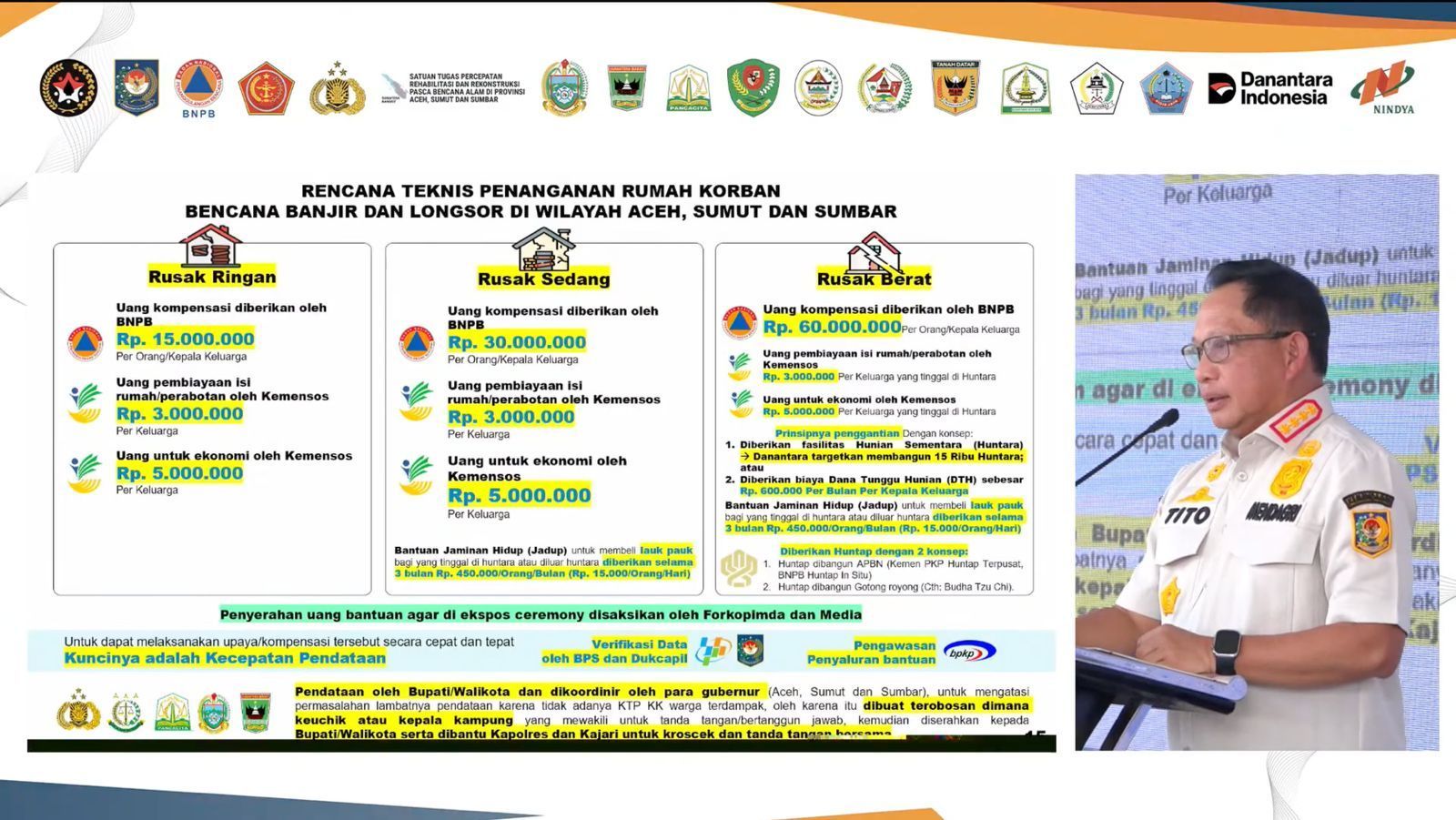 Menteri Dalam Negeri Tito Karnavian dalam Peresmian Hunian Sementara Danantara di Wilayah Terdampak Bencana di Sumatra, Kamis, 5 Februari 2026. <b>(Istimewa )</b>