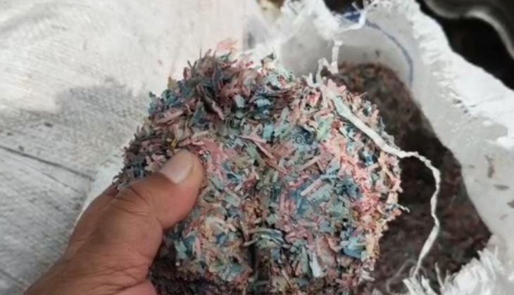 Wujud uang dicacah-cacah yang ditemukan di TPS ilegal Desa Taman Rahayu, Kecamatan Setu, Kabupaten Bekasi, Rabu, 4 Februari 2026.ANTARA/Pradita Kurniawan Syah. <b>(Antara)</b>