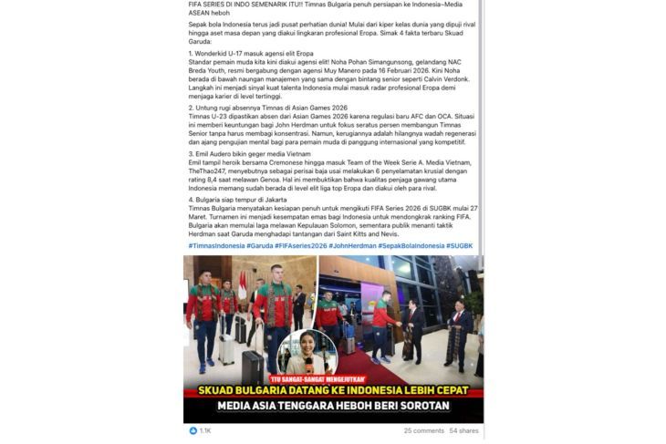 Unggahan yang menarasikan foto pemain Timnas Bulgaria tiba di Indonesia pada 20 Februari. Faktanya, foto dalam unggahan tersebut merupakan suntingan. (Facebook) <b>(Antara)</b>