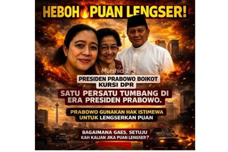 Unggahan yang menarasikan Prabowo gunakan hak istimewa untuk lengserkan Puan Maharani. Faktanya, pernyataan tersebut tidak berdasar. (Facebook) <b>(Antara)</b>