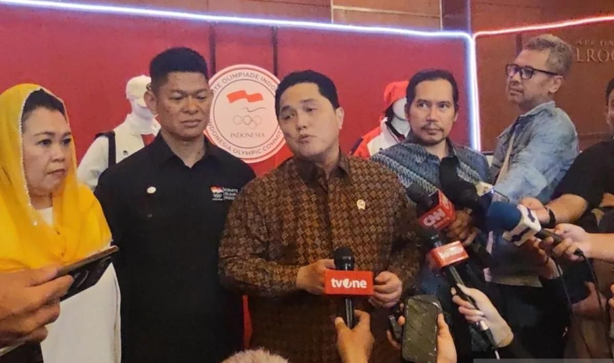 Menteri Pemuda dan Olahraga Erick Thohir memberikan keterangan kepada awak media dalam acara perayaan HUT ke-74 Komite Olimpiade Indonesia (KOI) di Jakarta, Rabu 11 Maret 2026. (ANTARA/Aloysius Lewokeda) <b>(Antara)</b>