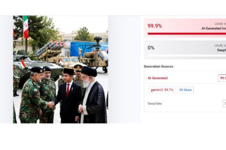 Hasil pemeriksaan menggunakan AI Detector. (Hive Moderation) <b>(Antara)</b>