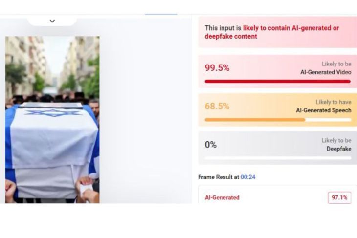 Unggahan video yang menampilkan ribuan orang menggotong peti jenazah Netanyahu. Faktanya, video tersebut merupakan hasil AI. (X) <b>(Antara)</b>