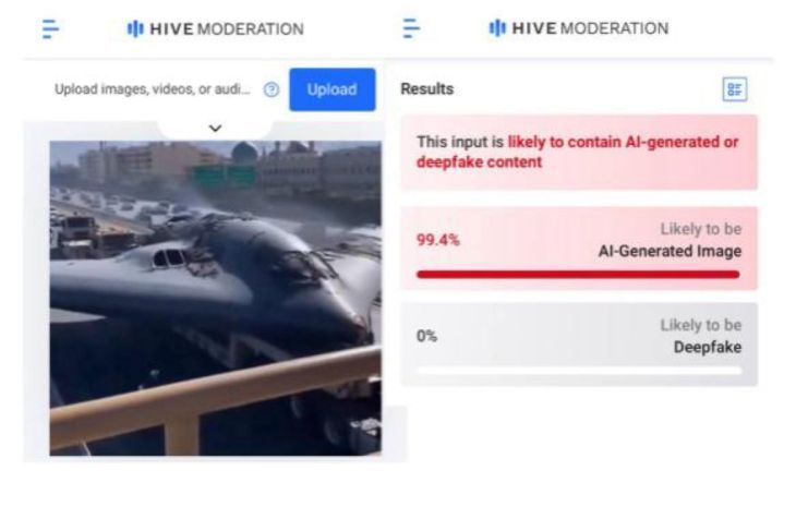Hasil pemeriksaan menggunakan AI Detector. (Hive Moderation) <b>(Antara)</b>
