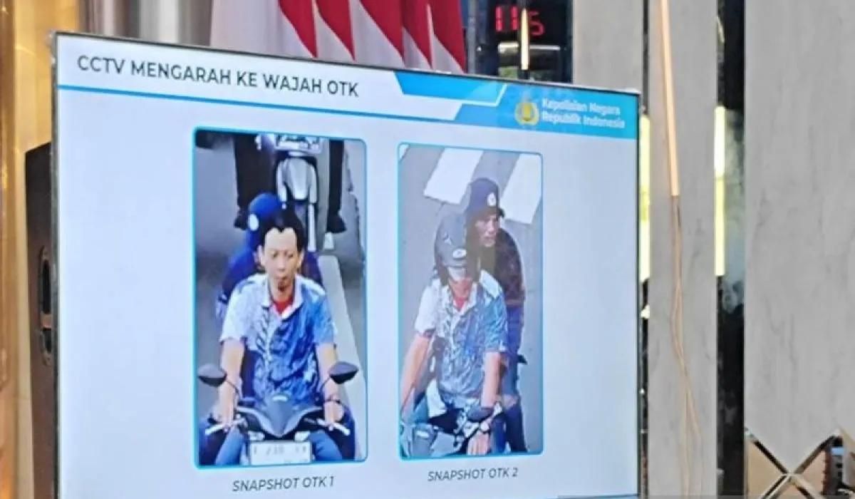 Foto dua terduga pelaku penyiraman air keras terhadap Wakil Koordinator Komisi untuk Orang Hilang dan Korban Tindak Kekerasan (KontraS) Andrie Yunus ditampilkan pada konferensi pers di Jakarta, Rabu 18 Maret 2026. ANTARA/Ilham Kausar/aa. <b>(Antara)</b>