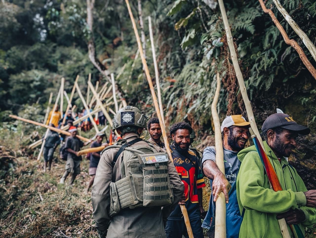 Personel Satgas Operasi Damai Cartenz disambut hangat warga Papua. 