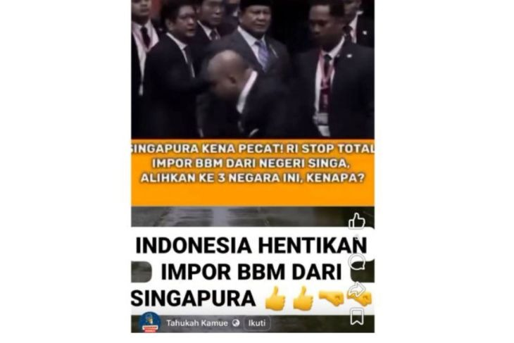 Unggahan yang menarasikan pemerintah Indonesia resmi hentikan impor BBM. Faktanya, pernyataan tersebut tidak berdasar. (Facebook) <b>(Antara)</b>