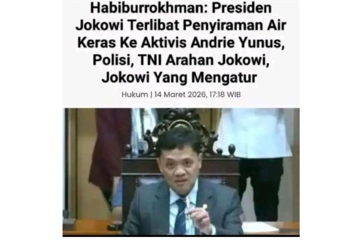 Unggahan yang menarasikan Habiburokhman sebut Jokowi terlibat penyiraman air keras Aktivis KontraS. Faktanya, unggahan tersebut merupakan suntingan dan tidak berdasar. (Facebook) <b>(Antara)</b>