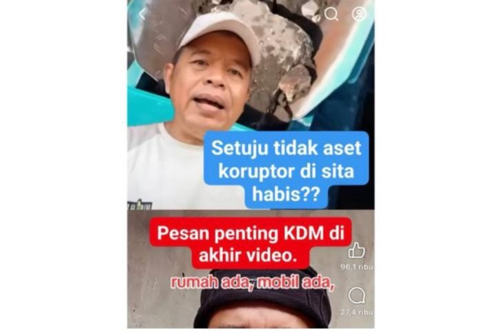 Unggahan video yang menarasikan Dedi Mulyadi usul rampas aset koruptor. Faktanya, video tersebut merupakan hasil AI. (Facebook) <b>(Antara)</b>