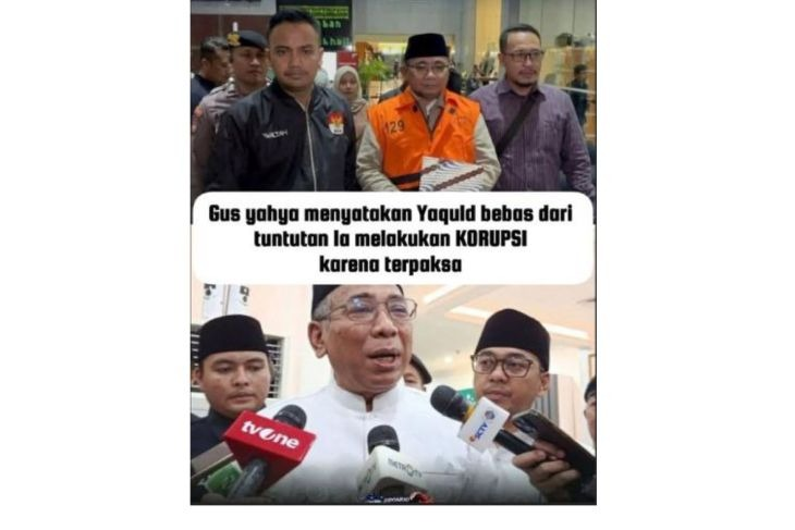 Unggahan yang menarasikan eks Menag Yaqut bebas dari segala tuntutan. Faktanya, pernyataan tersebut tidak berdasar. (Facebook) <b>(Antara)</b>