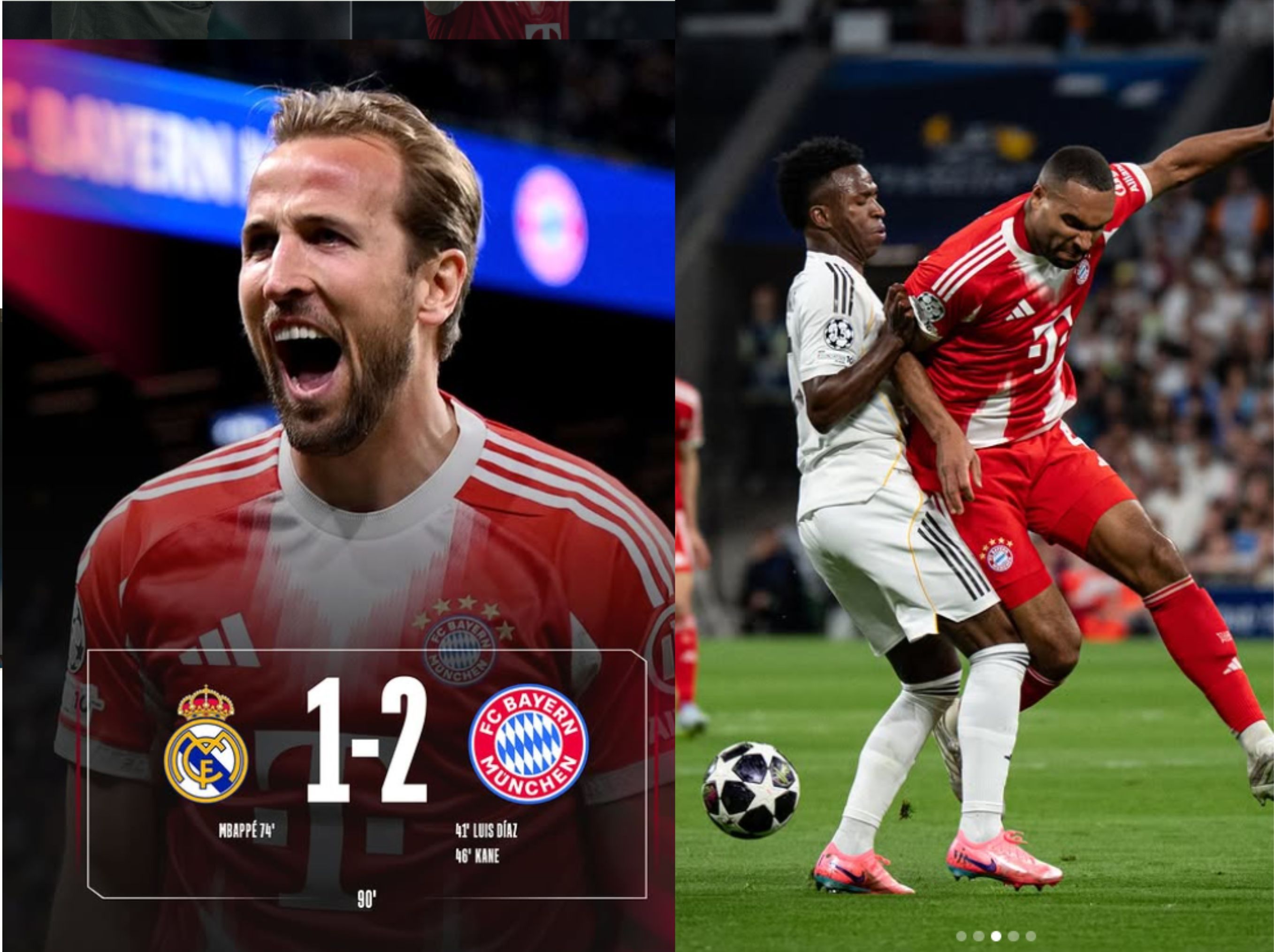 Bayern Muenchen mencuri kemenangan dari kandang Real Madrid dengan skor 2-1 pada leg pertama babak perempat final Liga Champions di Stadion Santiago Bernebeu, Madrid, Selasa waktu setempat. <b>(bayern IG)</b>