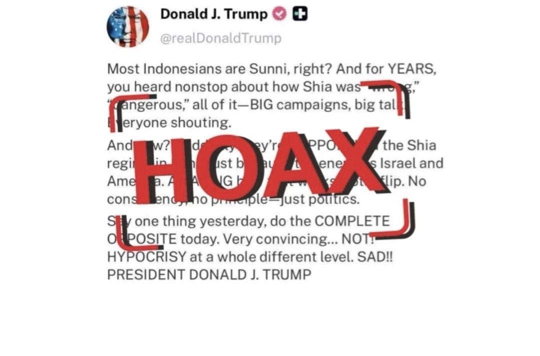 Unggahan yang menarasikan unggahan Trump soal tudingan Indonesia dukung Iran. Faktanya, tidak ada unggahan Trump soal tudingan Indonesia dukung Iran. (Truth Social) <b>(Antara)</b>