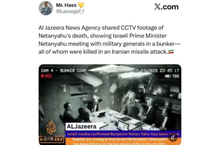 Unggahan video yang diklaim CCTV Benjamin Netanyahu tewas di Bunker. Faktanya, video tersebut merupakan hasil AI. (X) <b>(Antara)</b>