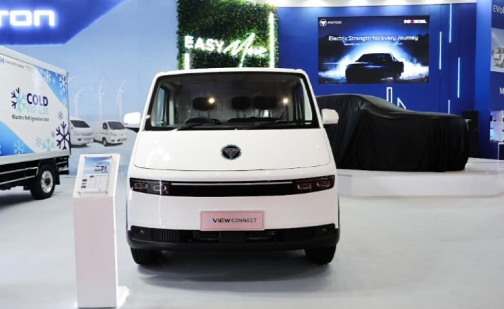 Foton menghadirkan dua kendaraan listrik komersial unggulan, yakni eTUNLAND dan eVIEW Connect di GIICOMVEC 2026. (Foto: Dok/Istimewa)