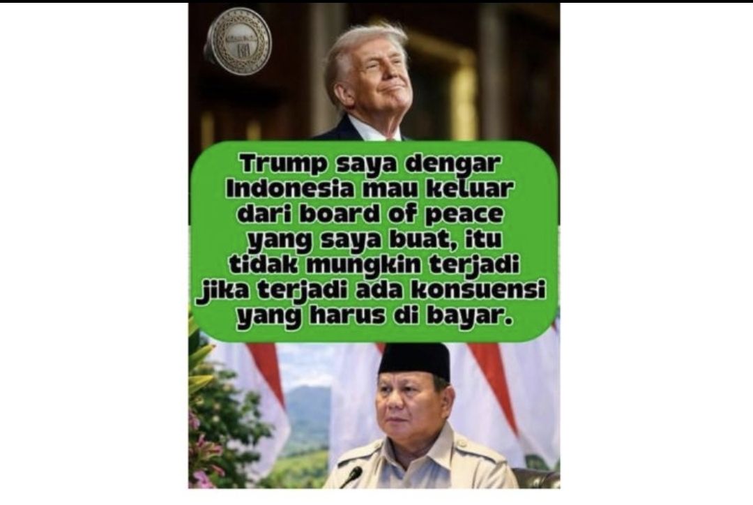 Unggahan yang menarasikan Trump peringatkan Indonesia terkait keluar dari Board of Peace. Faktanya, pernyataan tersebut tidak berdasar. (Facebook) <b>(Antara)</b>