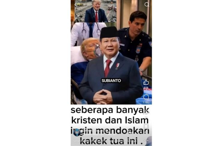 Unggahan video yang menarasikan Prabowo ajak masyarakat dukung Donald Trump. Faktanya, video tersebut merupakan hasil AI. (Facebook) <b>(Antara)</b>